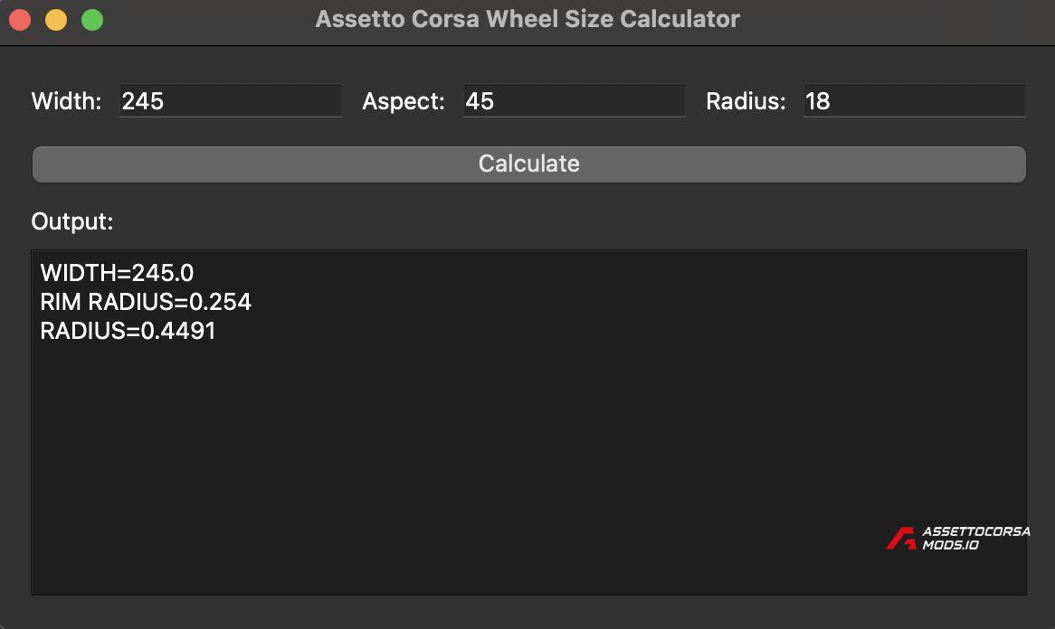 Assetto Corsa Wheel Size Calculator